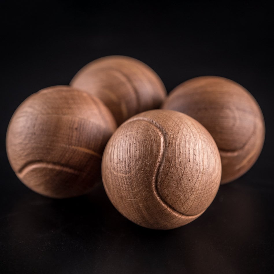 Tennis Decoration Set of 4 tennis wood balls of oak for tabletop & interior decor, Tennis Art, Tennis themed gifts