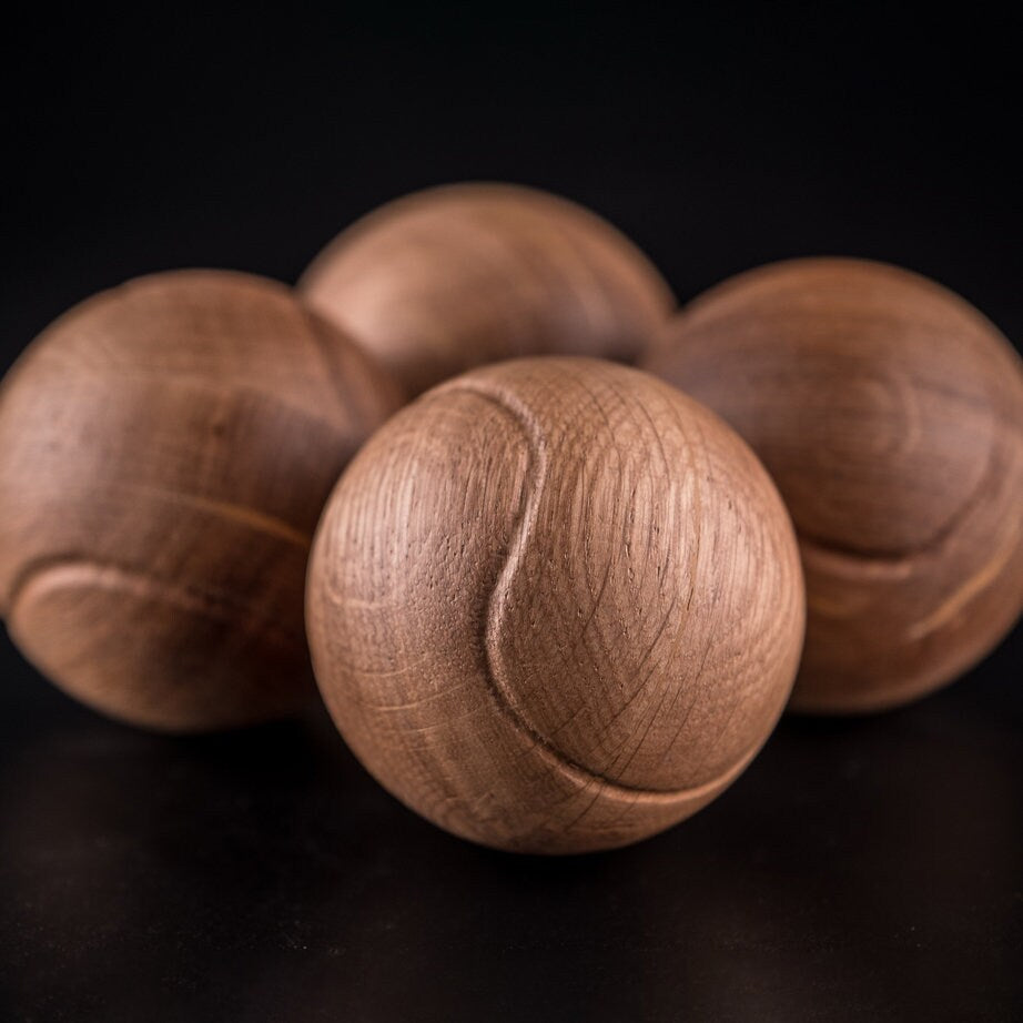 Tennis Decoration Set of 4 tennis wood balls of oak for tabletop & interior decor, Tennis Art, Tennis themed gifts