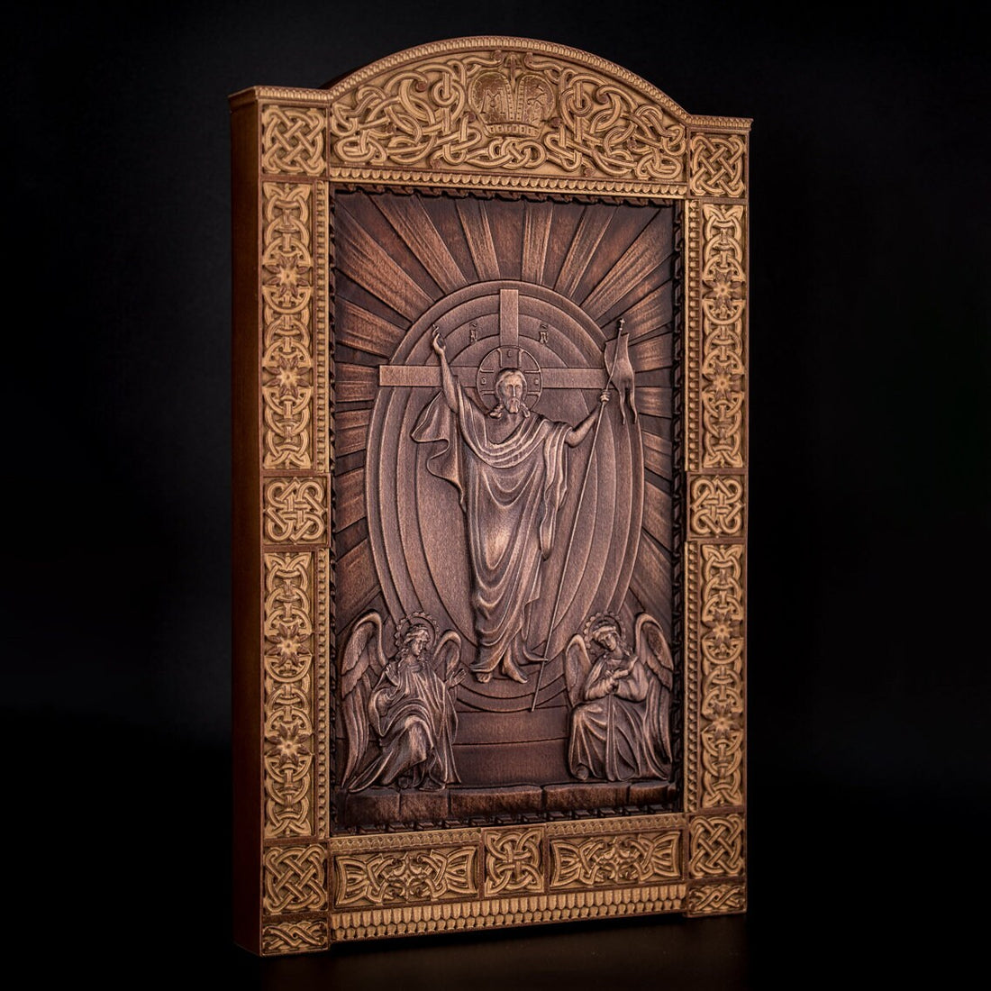 Wood Carving Altar Icon Jesus with Angels, Religious Catholic Icons of Our Lord, Jesus Icon Wood, Christian gifts