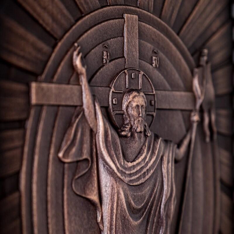 Wood Carving Altar Icon Jesus with Angels, Religious Catholic Icons of Our Lord, Jesus Icon Wood, Christian gifts