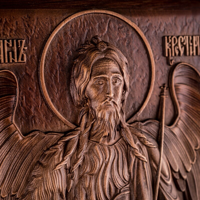 Handcarver Wooden Icon John the Baptist Christian Wall Art Our God Baptism Gift Holy Icon