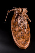 Statuette Knight with Sword on Galloping Horse Wood statue for Home Decor Knight statue Charging knight figurine