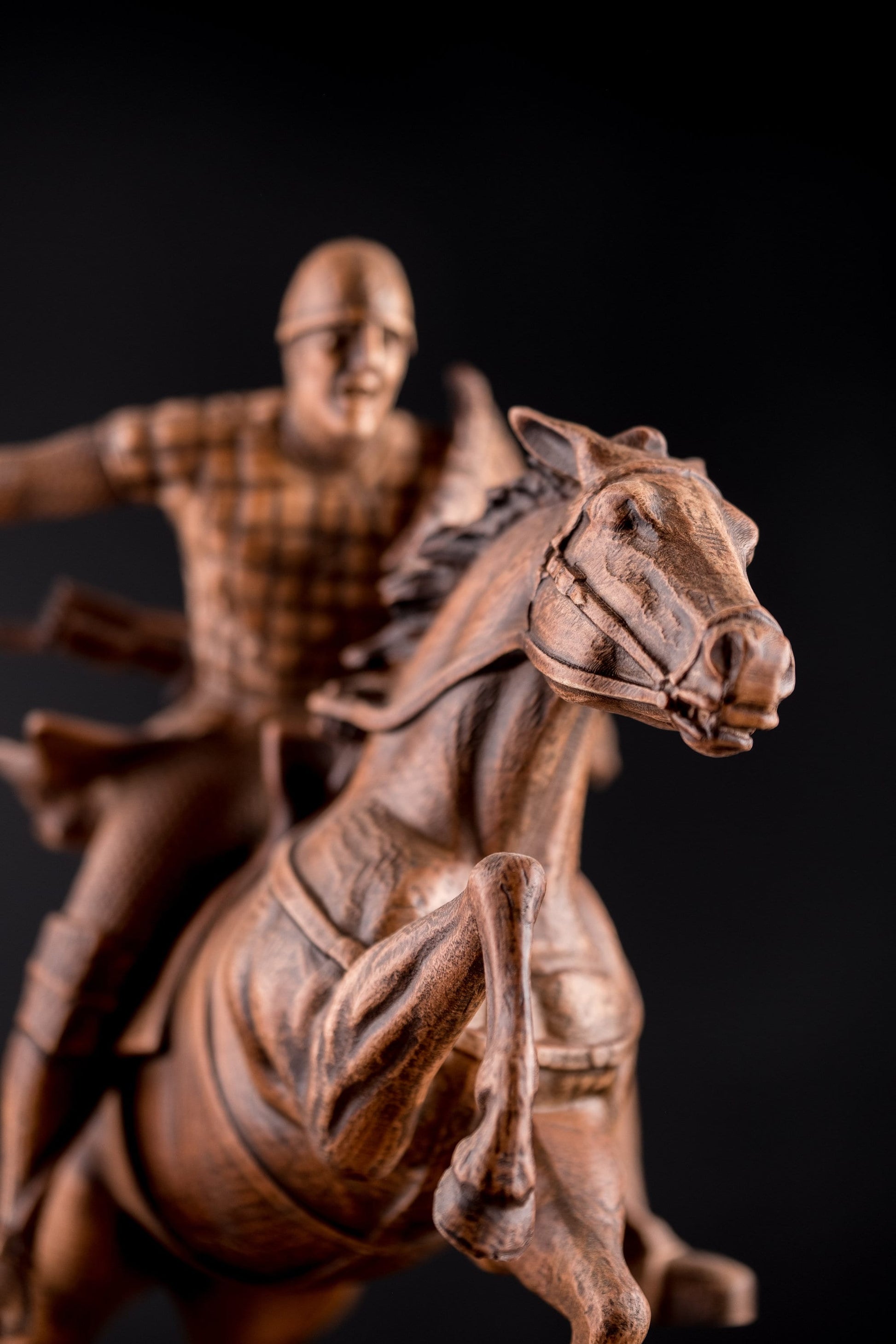 Statuette Knight with Sword on Galloping Horse Wood statue for Home Decor Knight statue Charging knight figurine