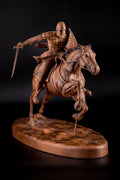 Statuette Knight with Sword on Galloping Horse Wood statue for Home Decor Knight statue Charging knight figurine