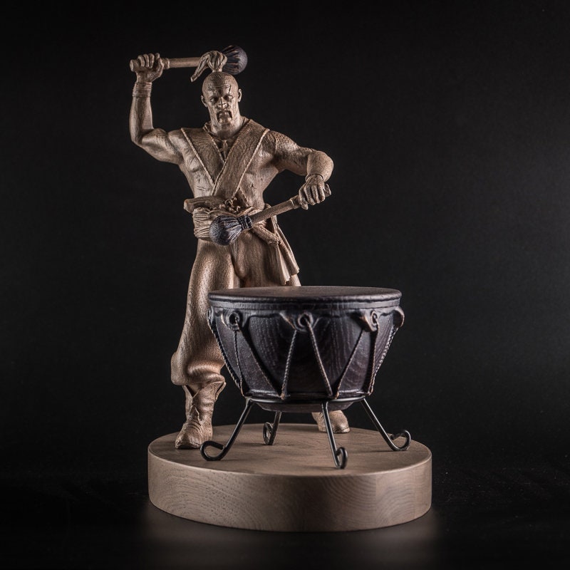 Wooden Statuette of Ukrainian Cossack with Drum for Housewarming gift