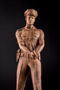 Policeman Figurine with Gun Wood Art Statuette, Table wood sculpture, Police officer gifts, Corrections officer gifts, Retirement gift