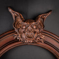 Wood carved mirror with Bat Head Decor, Vanity Mirror, Bathroom Mirror, Goth wall decor, Wooden wall frame