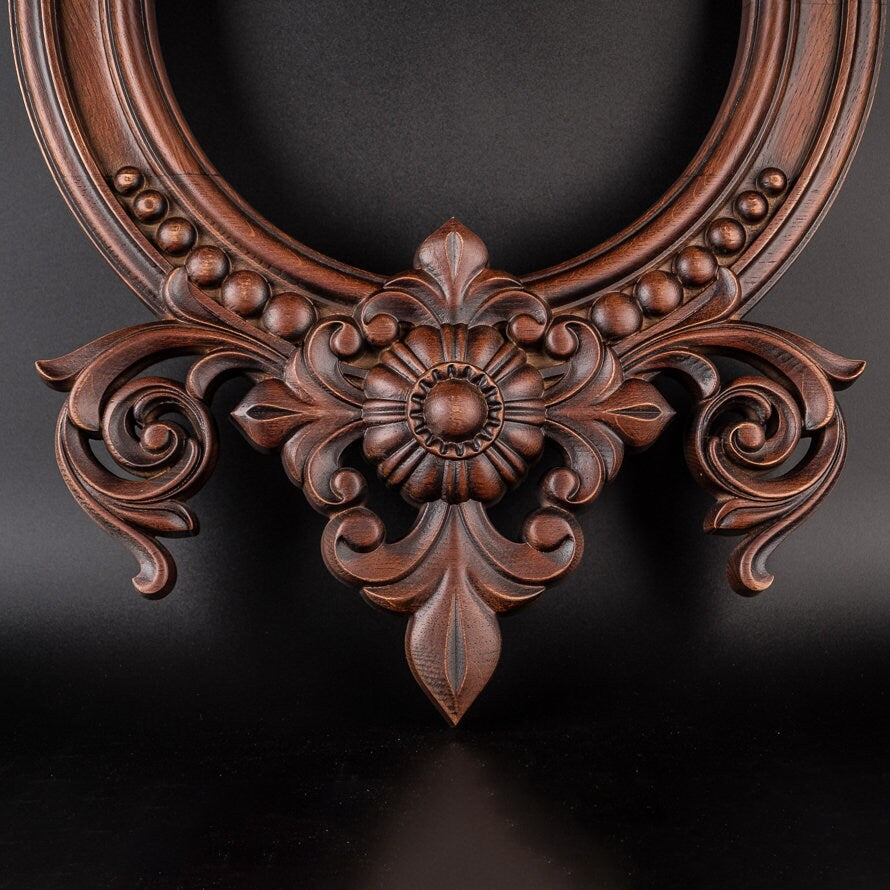 Wood carved mirror with Bat Head Decor, Vanity Mirror, Bathroom Mirror, Goth wall decor, Wooden wall frame