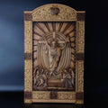 Wood Carving Altar Icon Jesus with Angels, Religious Catholic Icons of Our Lord, Jesus Icon Wood, Christian gifts