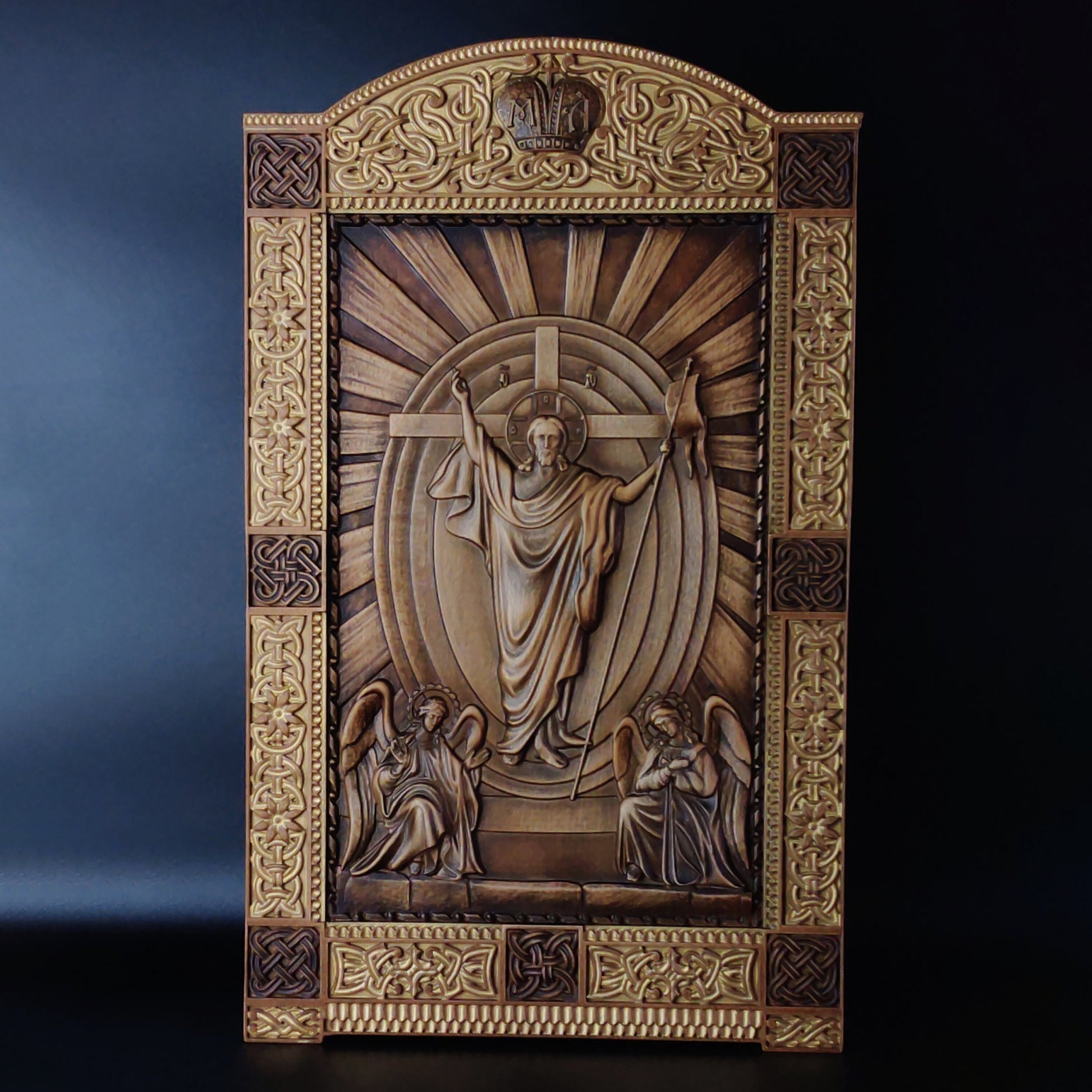 Wood Carving Altar Icon Jesus with Angels, Religious Catholic Icons of Our Lord, Jesus Icon Wood, Christian gifts