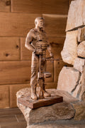 Wooden Cossack Figurine with Machine Gun Wood Sculpture Statue Military Collection Wood Art Table Decor