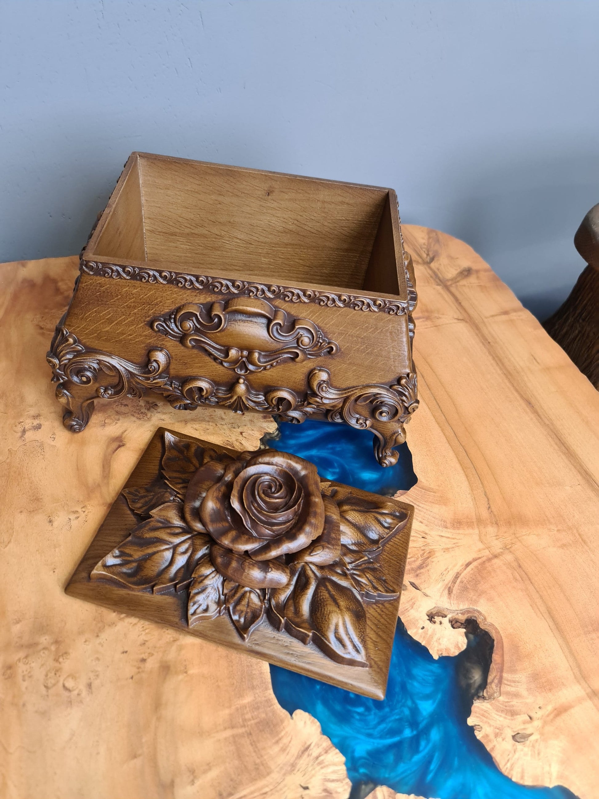 Wooden Casket for Jewelry Handcarved Wood Box Gift for Her Chest Box 5th Anniversary Gift