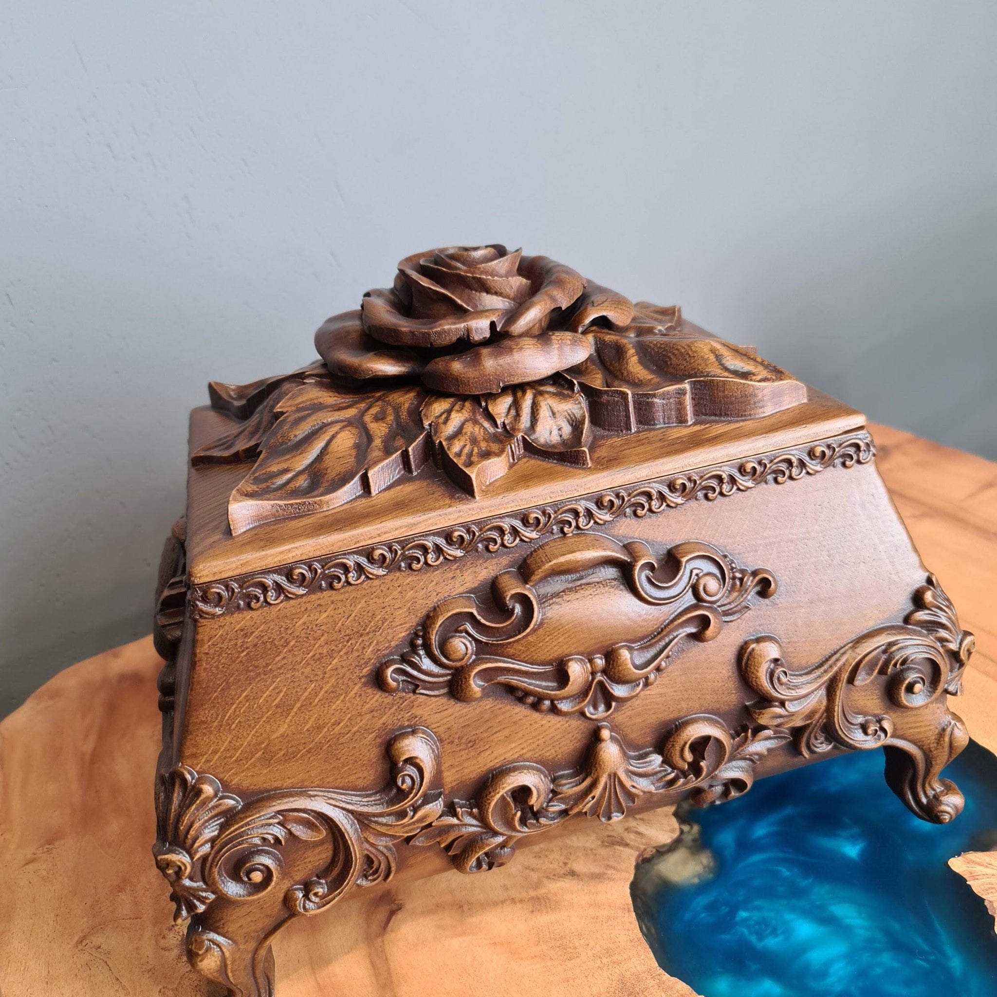 Wooden Casket for Jewelry Handcarved Wood Box Gift for Her Chest Box 5th Anniversary Gift