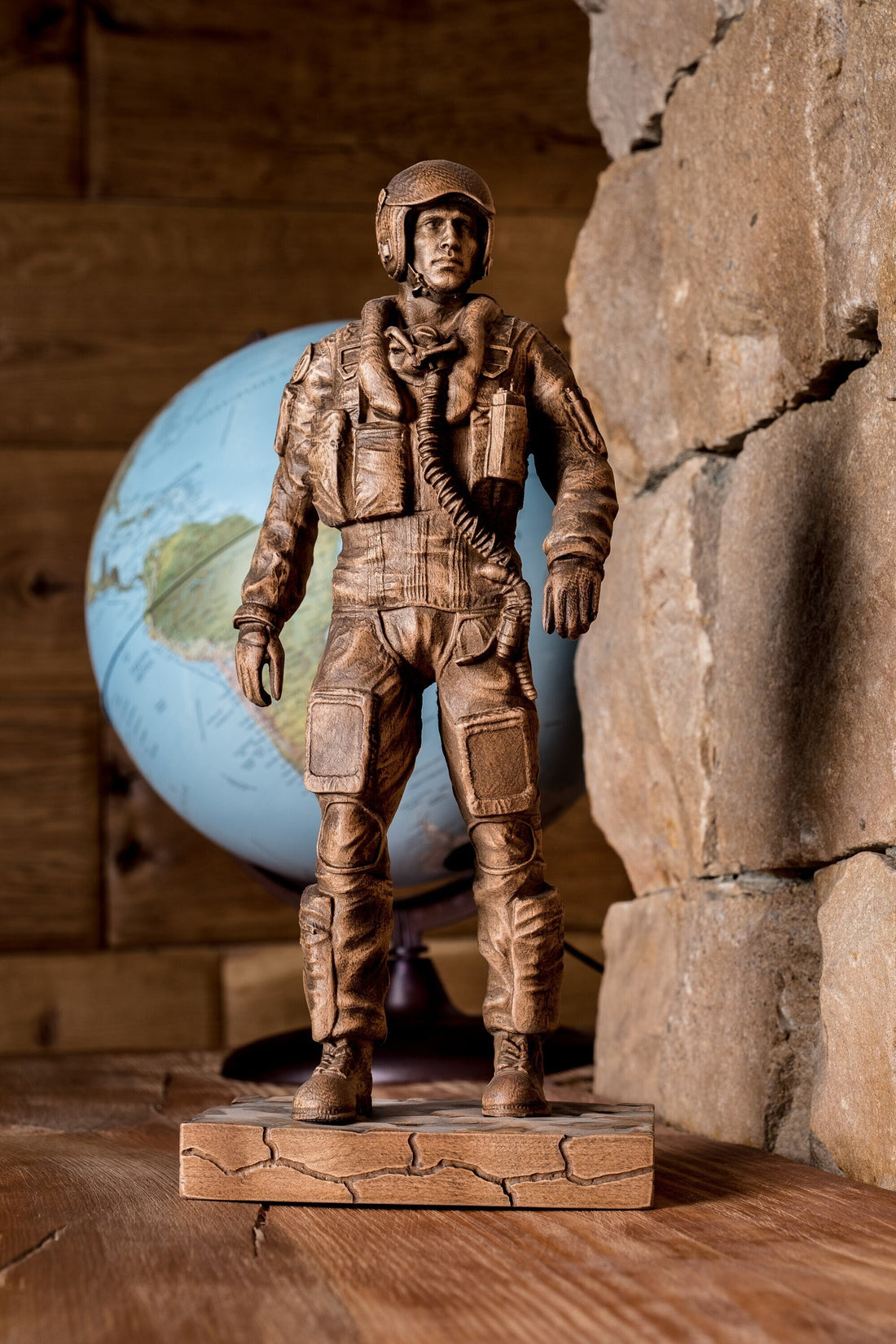 Pilot Carved Wood Sculpture, Wooden Figurine, Naval aviation, Handcrafted Aviation Gifts