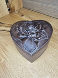 Rustic wedding ring box, Hand carved small wooden box, Heart casket for jewelry, Engraved wood trinket box