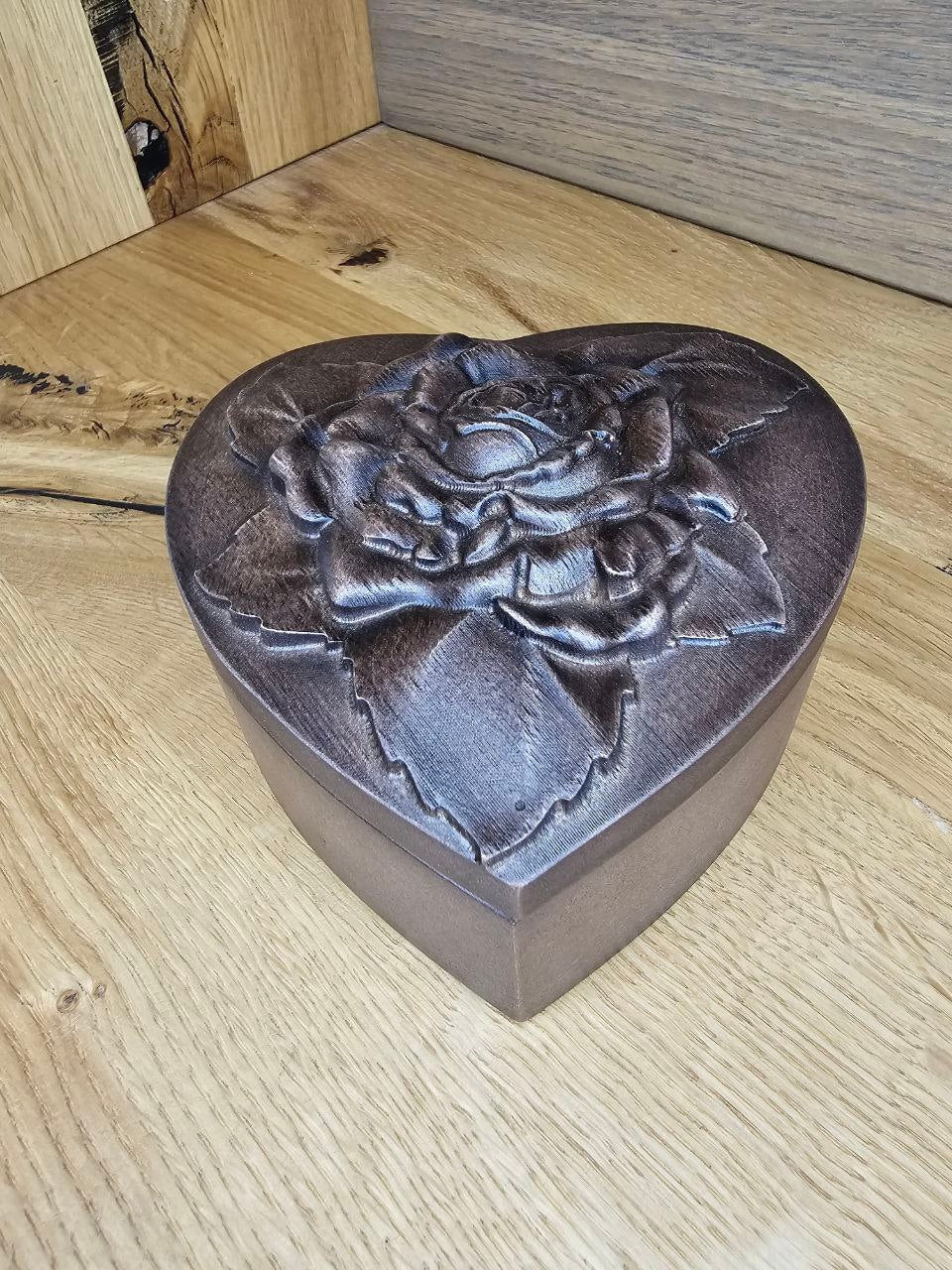 Rustic wedding ring box, Hand carved small wooden box, Heart casket for jewelry, Engraved wood trinket box