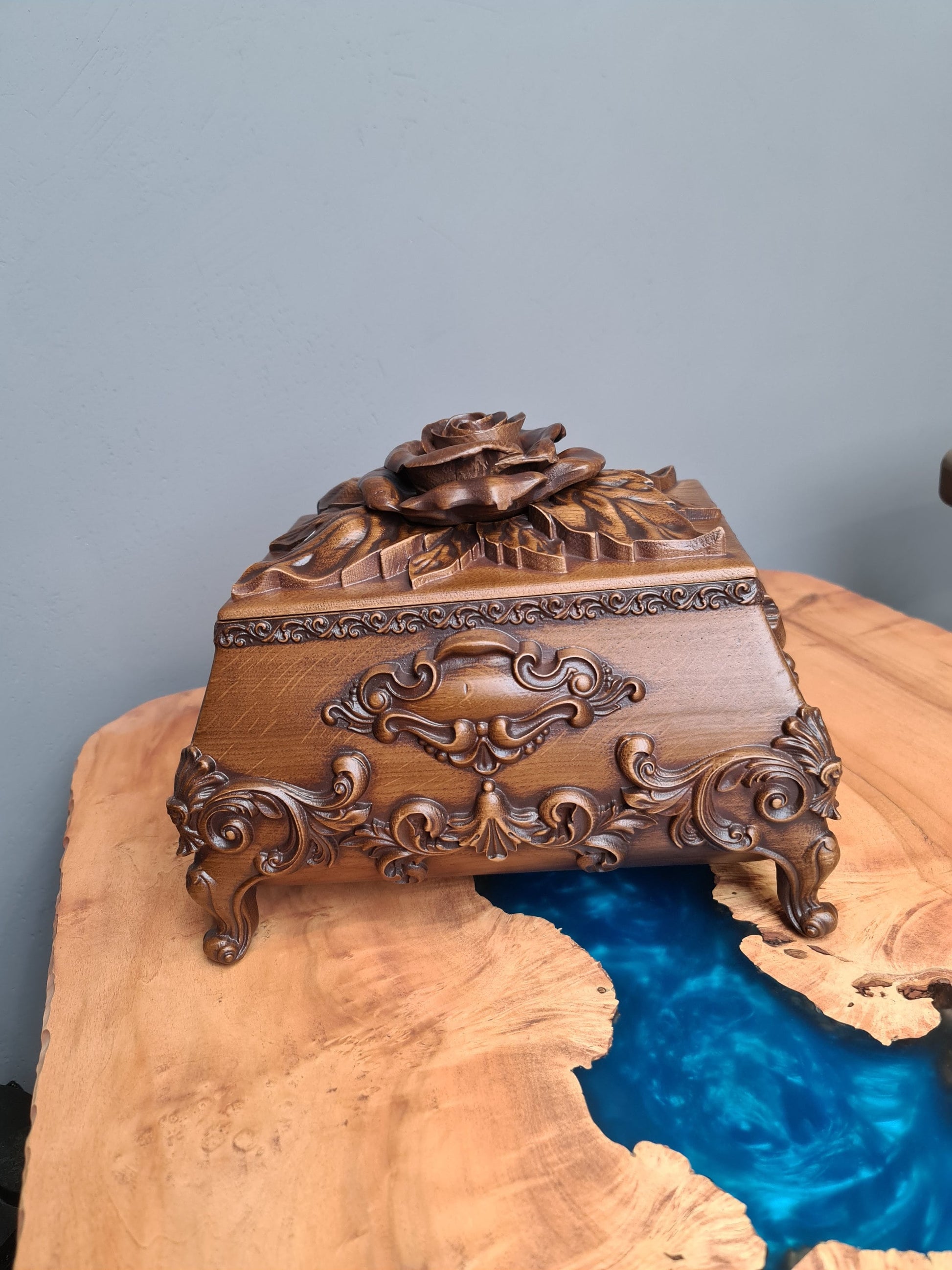 Wooden Casket for Jewelry Handcarved Wood Box Gift for Her Chest Box 5th Anniversary Gift