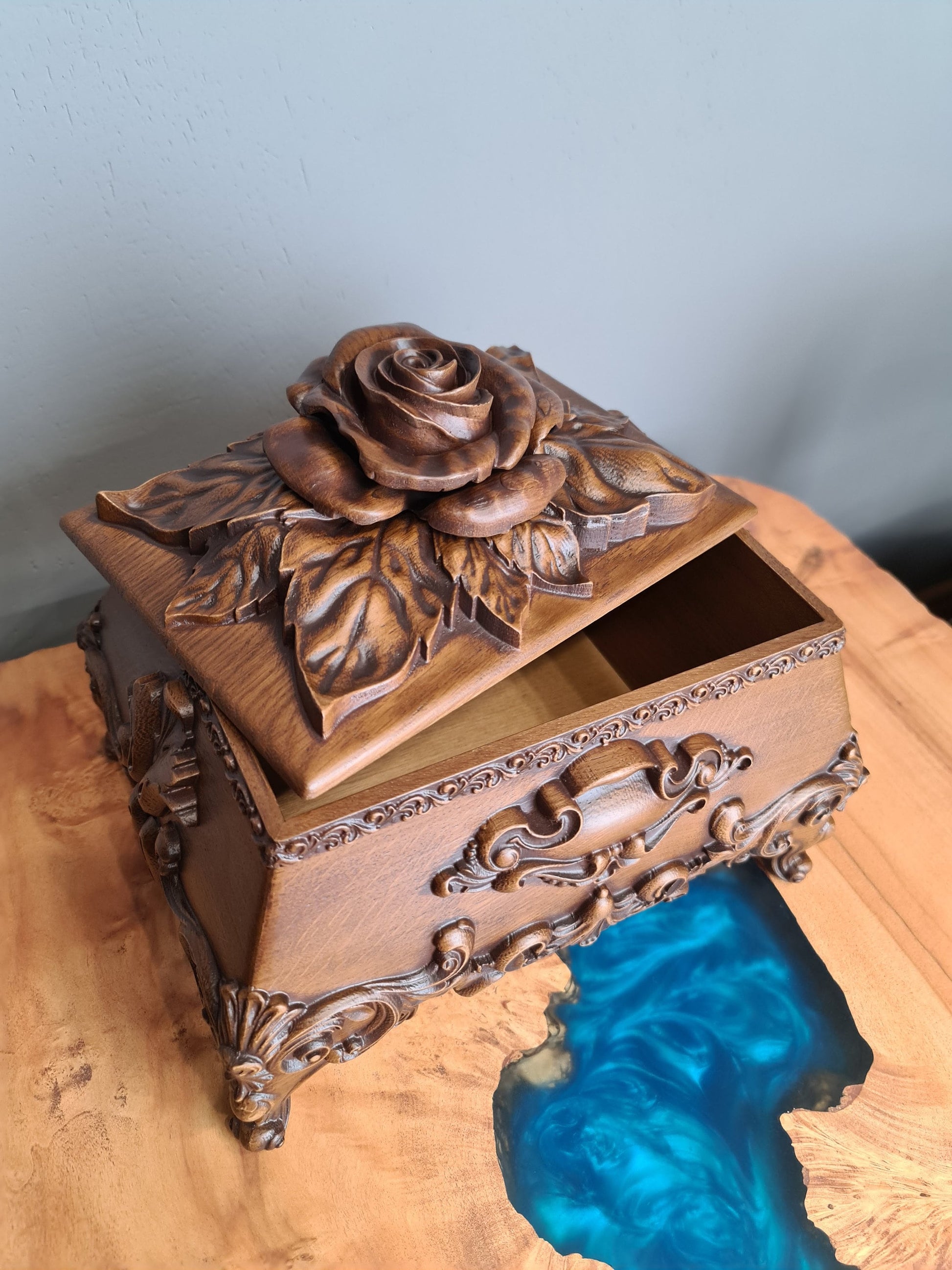 Wooden Casket for Jewelry Handcarved Wood Box Gift for Her Chest Box 5th Anniversary Gift