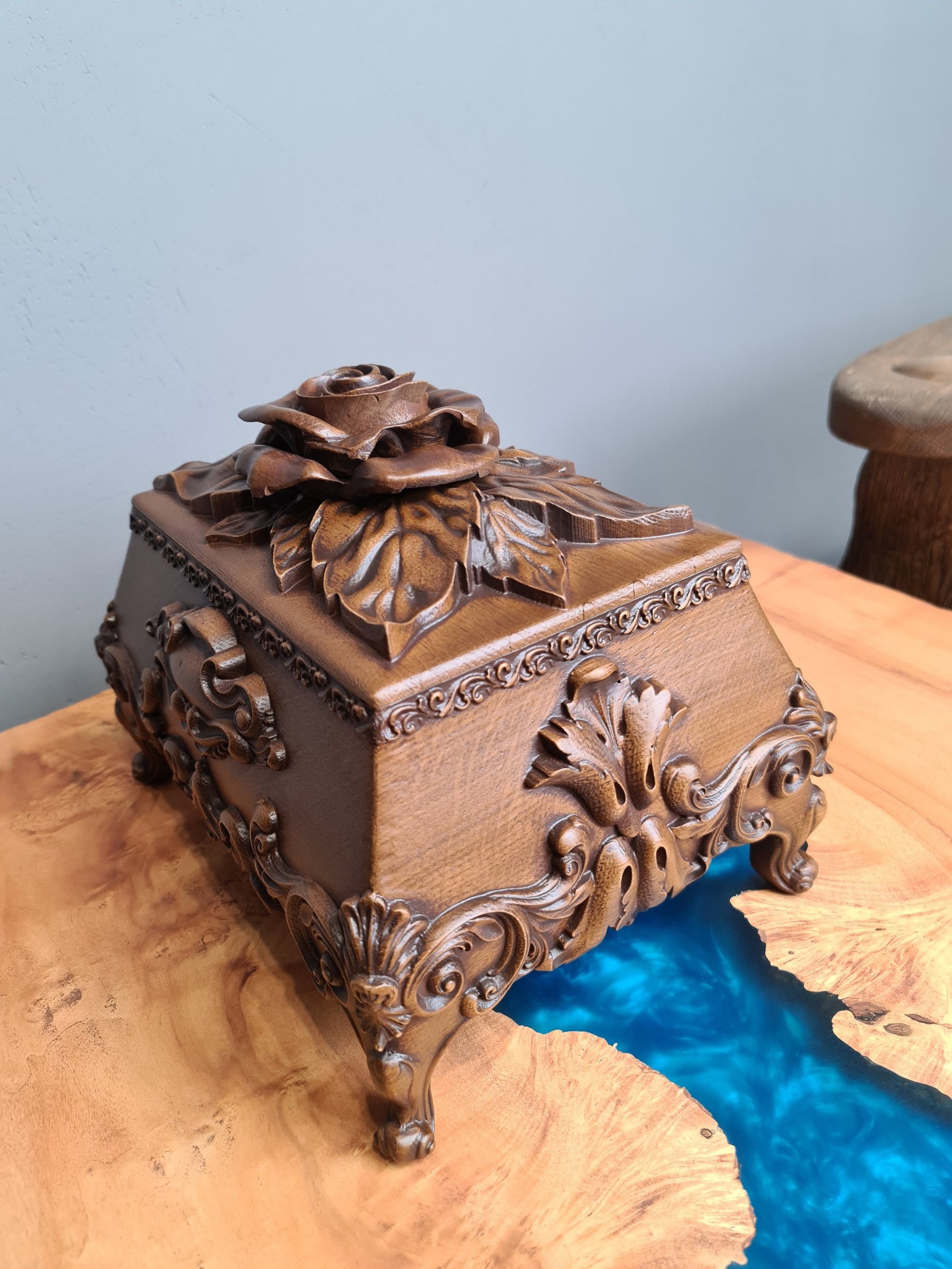 Wooden Casket for Jewelry Handcarved Wood Box Gift for Her Chest Box 5th Anniversary Gift