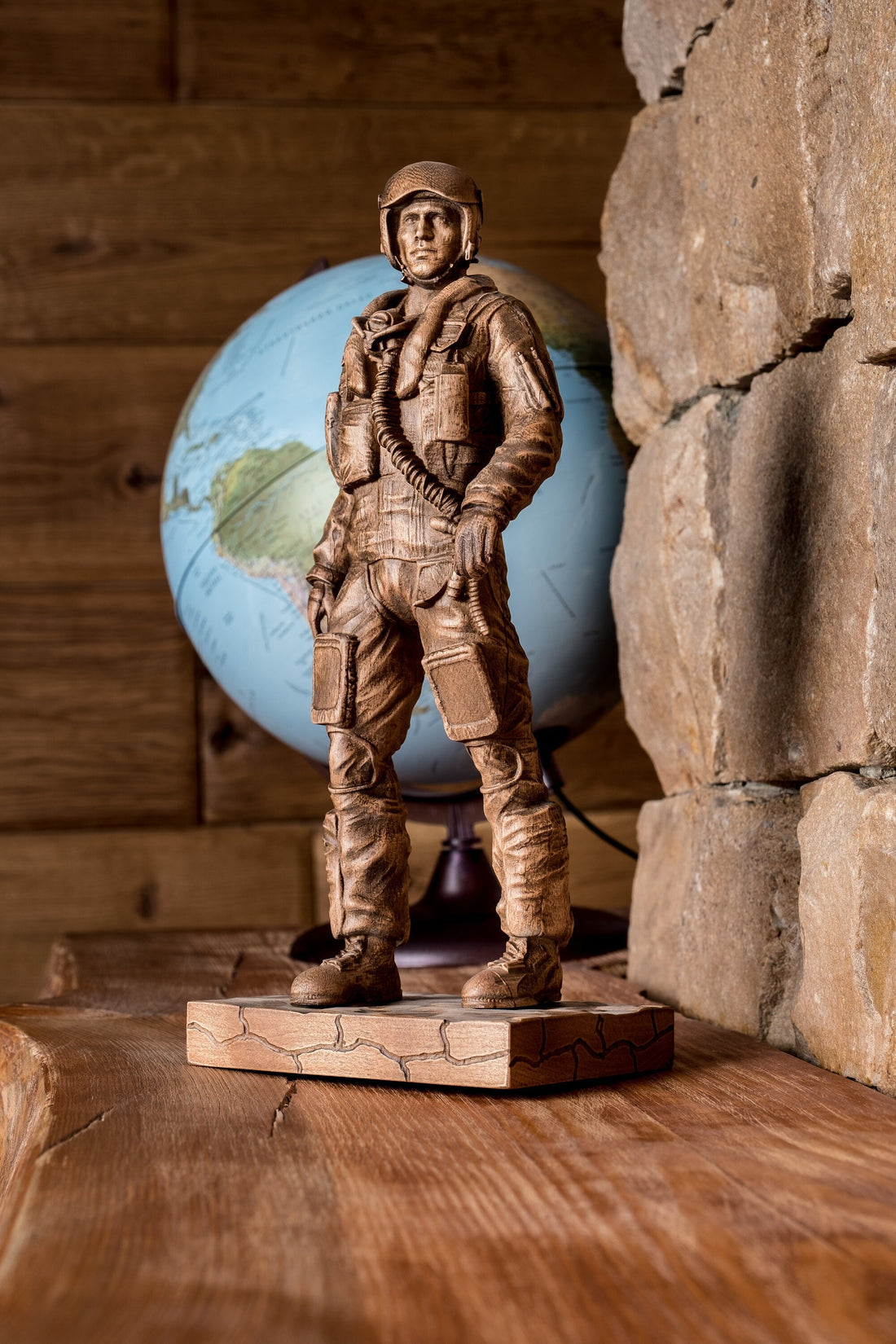 Pilot Carved Wood Sculpture, Wooden Figurine, Naval aviation, Handcrafted Aviation Gifts