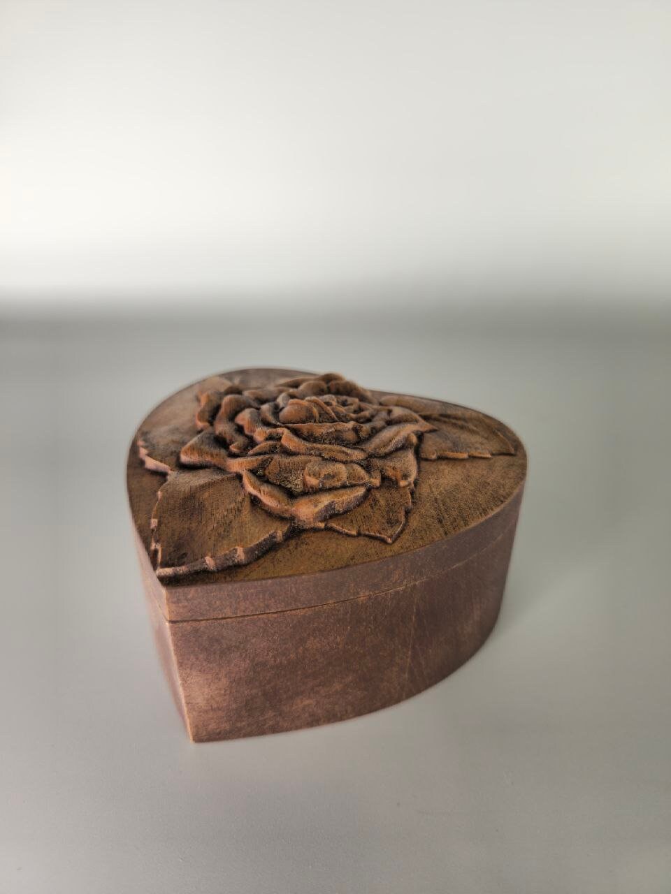 Rustic wedding ring box, Hand carved small wooden box, Heart casket for jewelry, Engraved wood trinket box