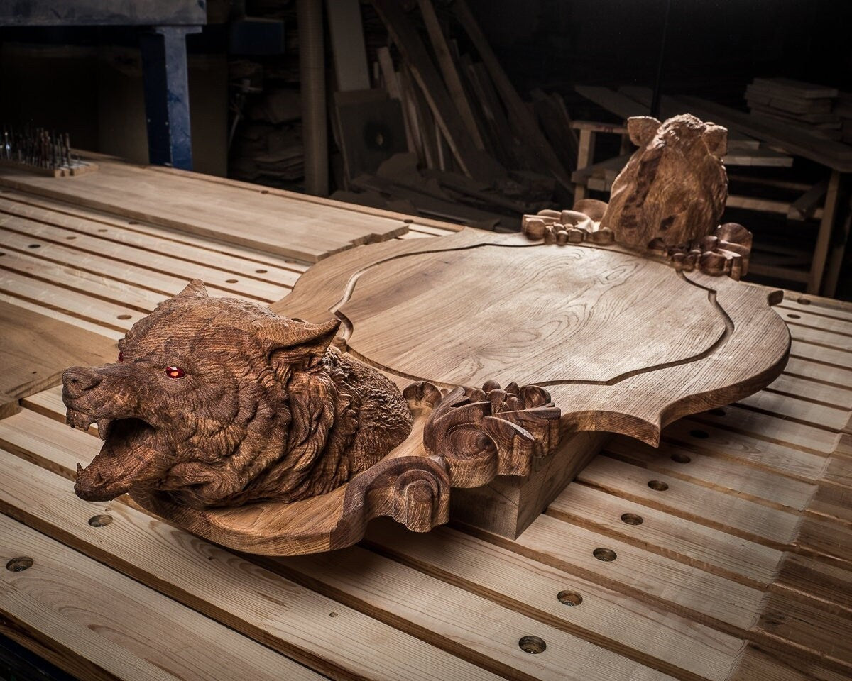 Large Charcuterie Board with handles of heads, Large Ottoman Tray, Personalized Wood Tray, Custom meat board, Unique Wedding gift