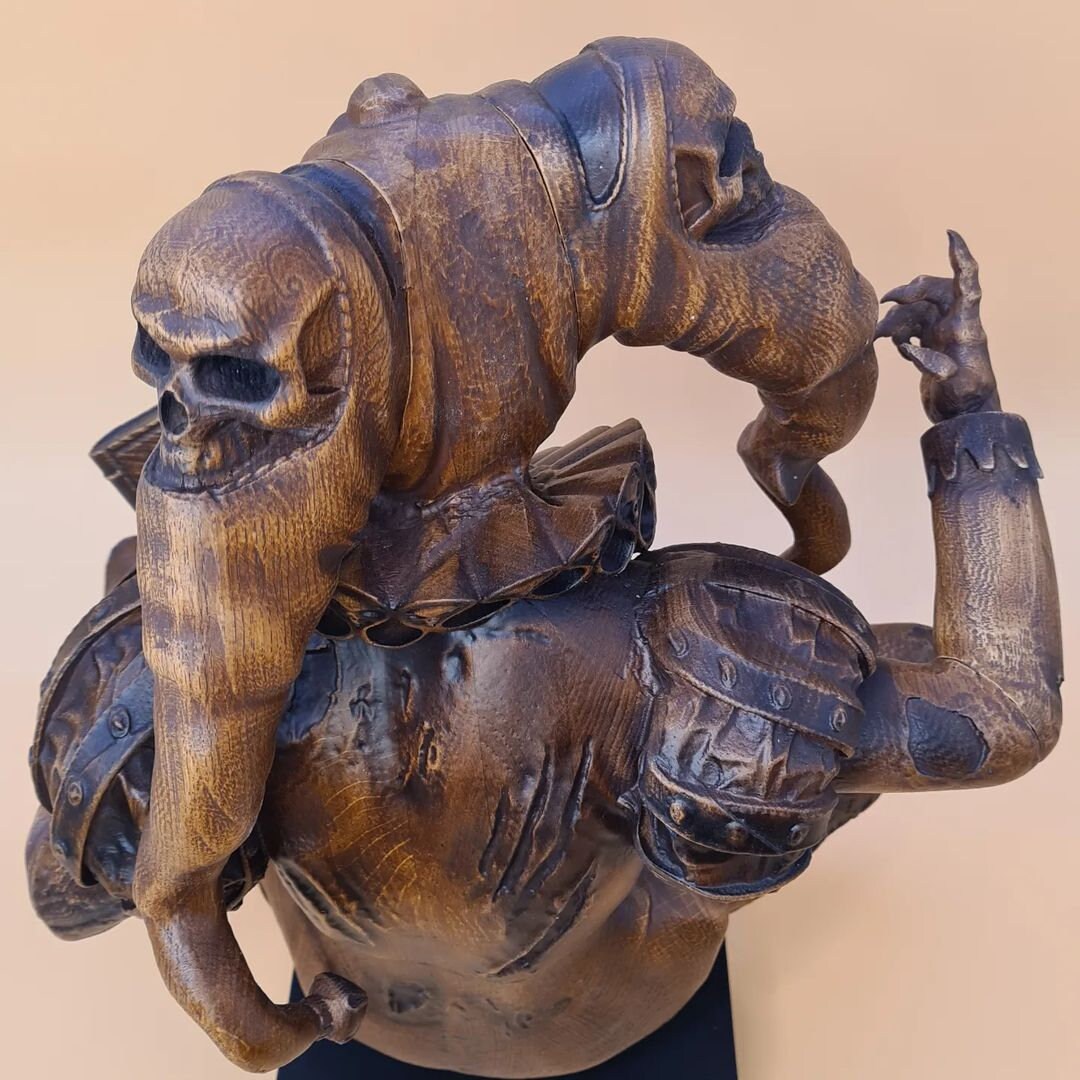 Statuette medieval jester with book for bookshelf decor and Birthday gift Wood carved clown figurine