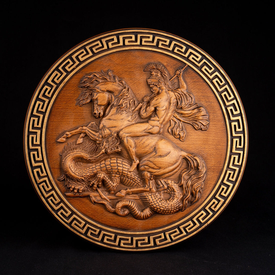 St George and Dragon Wood Carved Picture Modern Icon Personalized Engraved Gift Christian Gift for Men