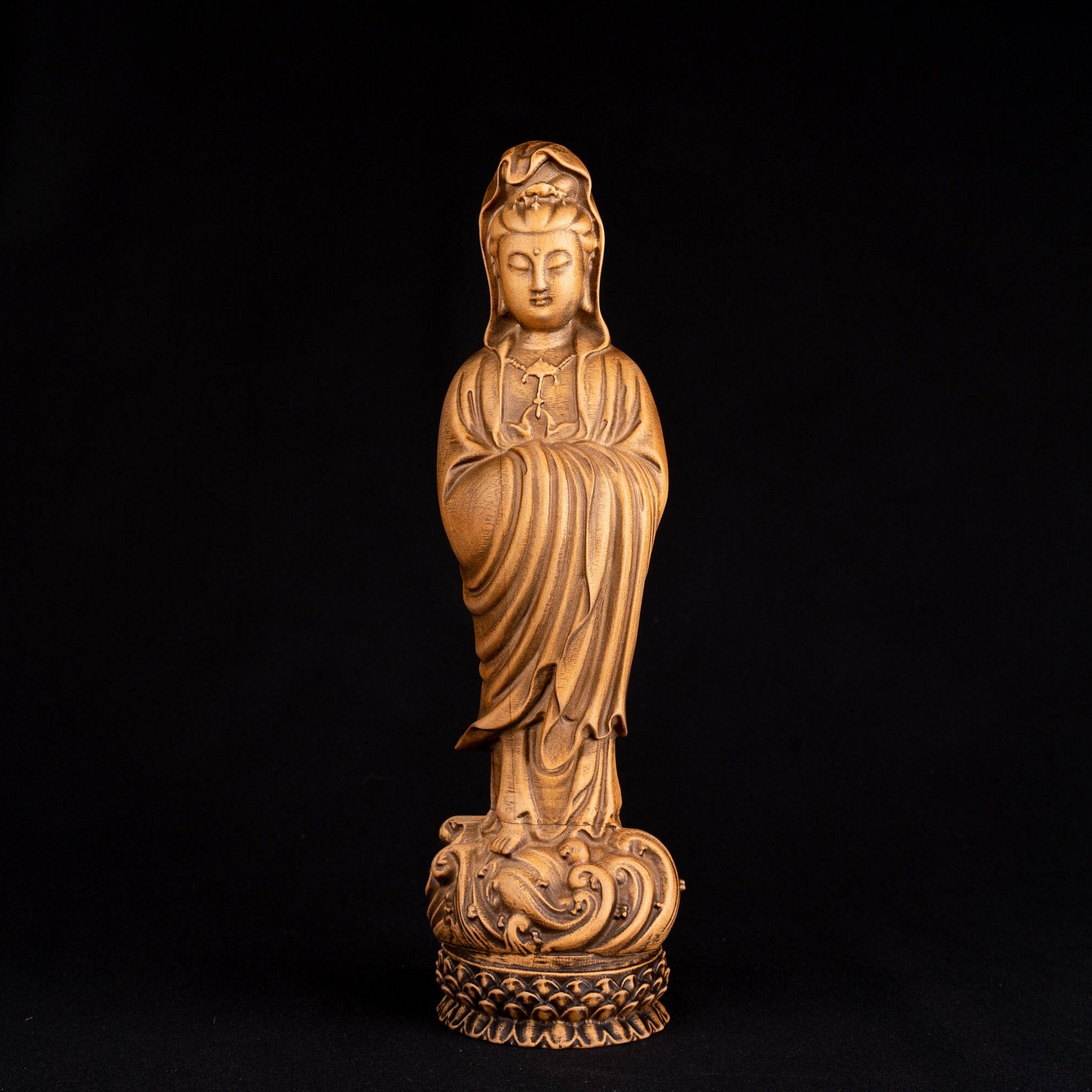 Wooden buddha statuette for bookshelf decor meditation room buddhist altar