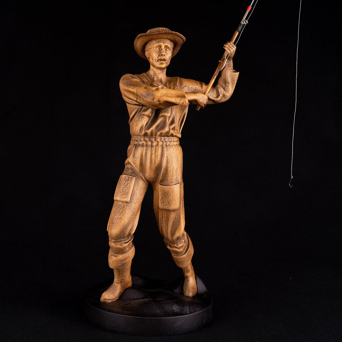 Wood carving fisherman figurine for 5th anniversary gift, Wooden statuette for fishing lover gift and bookshelf decor