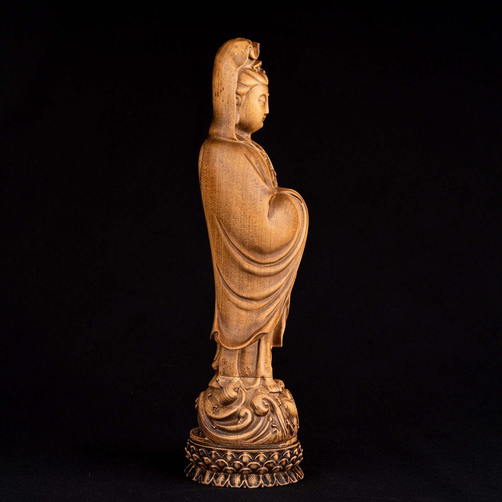 Wooden buddha statuette for bookshelf decor meditation room buddhist altar