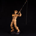 Wood carving fisherman figurine for 5th anniversary gift, Wooden statuette for fishing lover gift and bookshelf decor