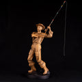 Wood carving fisherman figurine for 5th anniversary gift, Wooden statuette for fishing lover gift and bookshelf decor