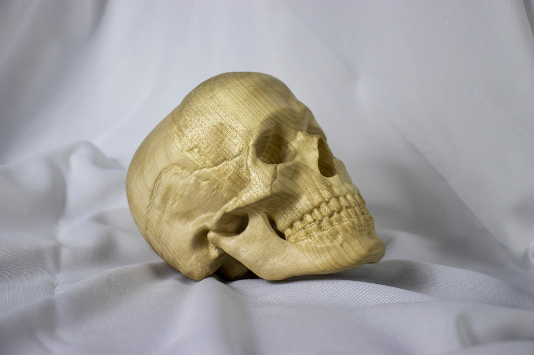 Wood carving Human Skull Replica, Wooden skull figurine, Halloween and Gothic Decor, Punk rocker gift