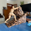 Wood Carving Ancient Greek Sisyphus Statue, Greek Mythology Sculpture Unique Wood Art Gift, Wooden