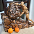 Wood Carving Ancient Greek Sisyphus Statue, Greek Mythology Sculpture Unique Wood Art Gift, Wooden