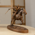 Knight Wood Sculpture on Galloping Horse, Bookshelf Decor: Knight on Horse Statuette,Medieval Wood Statue,