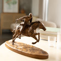 Knight Wood Sculpture on Galloping Horse, Bookshelf Decor: Knight on Horse Statuette,Medieval Wood Statue,