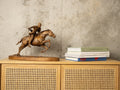 Knight Wood Sculpture on Galloping Horse, Bookshelf Decor: Knight on Horse Statuette,Medieval Wood Statue,