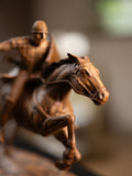 Knight Wood Sculpture on Galloping Horse, Bookshelf Decor: Knight on Horse Statuette,Medieval Wood Statue,