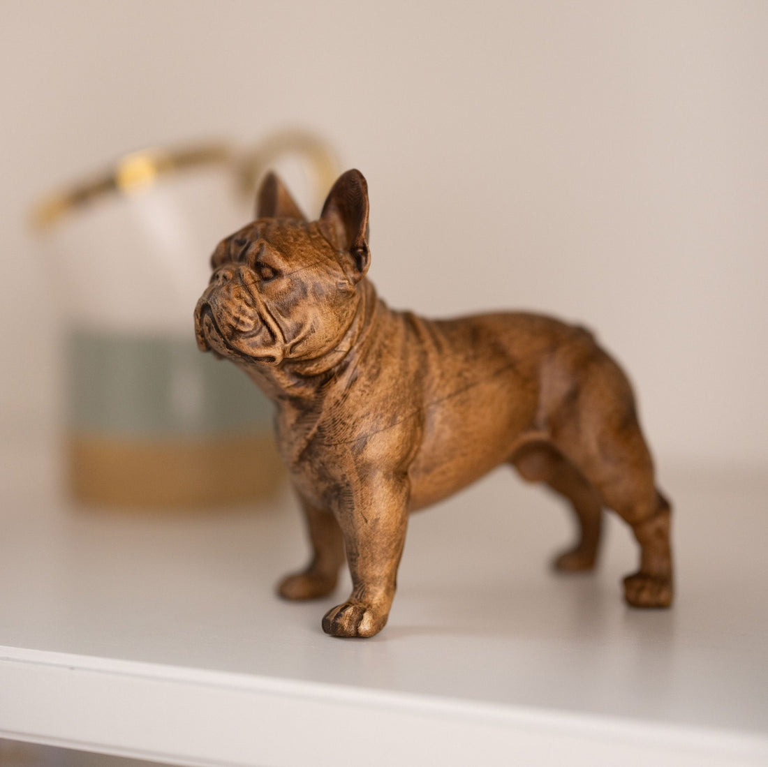 French bulldog figurine wood carved, Small dog statue Gift for Dog Lover, Mini dog figurine