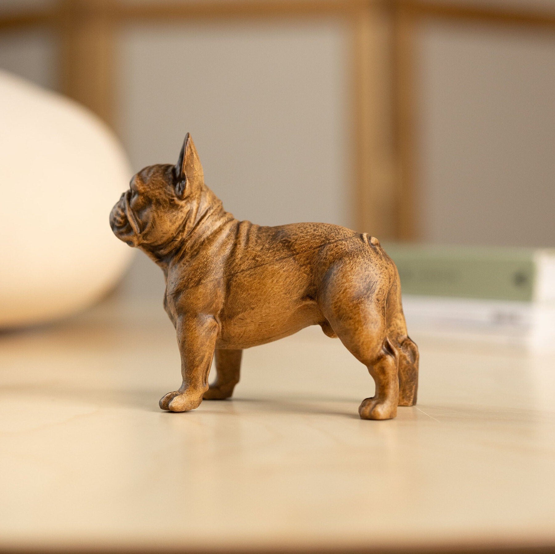 French bulldog figurine wood carved, Small dog statue Gift for Dog Lover, Mini dog figurine