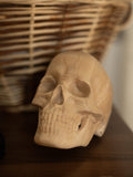 Wood Carved Skull Figurine Gothic Home Decor, Handcarved Wooden Human Skull Replica Witchy Decor