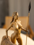 Wood sculpture Artemis with Saber Tooth Tiger Figurine, Artemis Statue Greek Mythology Sculpture