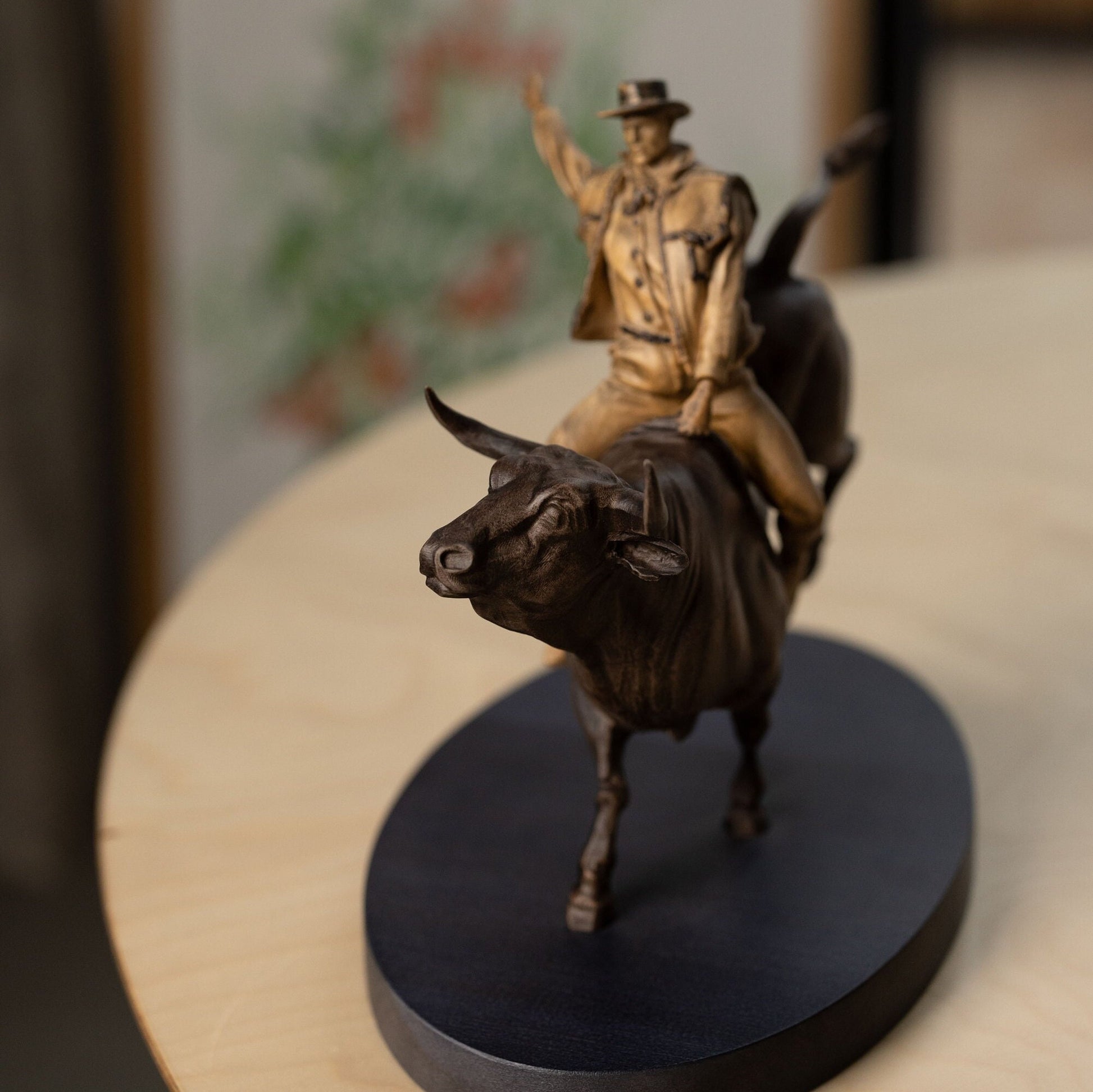 Wood Carved Cowboy Sculpture Western Decor, Wooden Statue Bull Rider, Western Sculpture Unique Gift for Husband