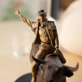 Wood Carved Cowboy Sculpture Western Decor, Wooden Statue Bull Rider, Western Sculpture Unique Gift for Husband