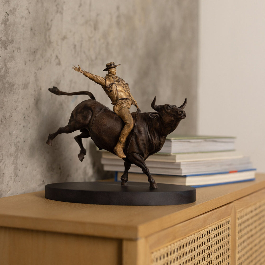 Wood Carved Cowboy Sculpture Western Decor, Wooden Statue Bull Rider, Western Sculpture Unique Gift for Husband