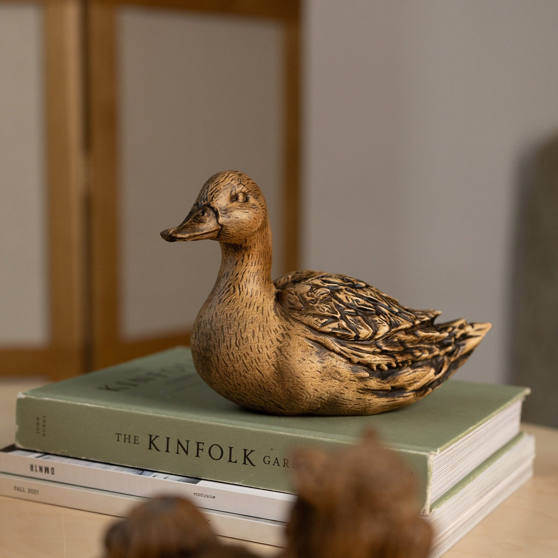 Duck wood sculpture, Wood carving duck decoy, Bird figurine farmhouse decor