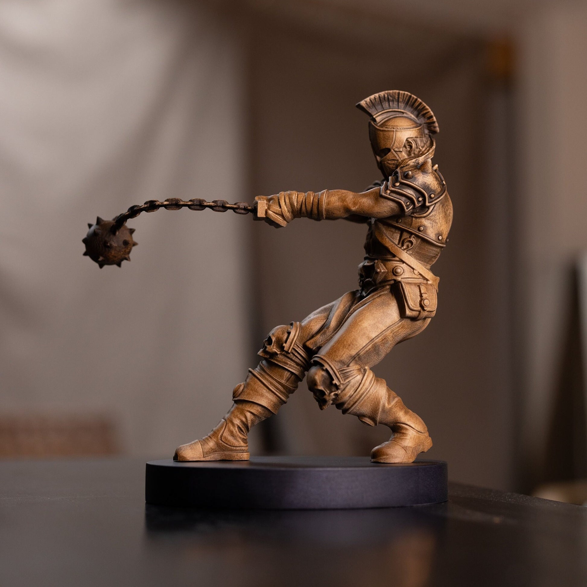 Wood Statue Gladiator with Mace Greek Warrior Sculpture, Roman Gladiator Figurine, Ancient Warrior statuette Gift for Husband