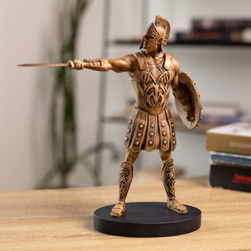 Gladiator statue wood carved art for bookshelf decor, Roman warrior gift for husband, Wood sculpture desk decor 40th birthday gift for him